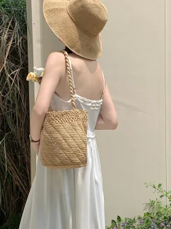 Elena Handbags Summer Fashion Raffia Basket Bag