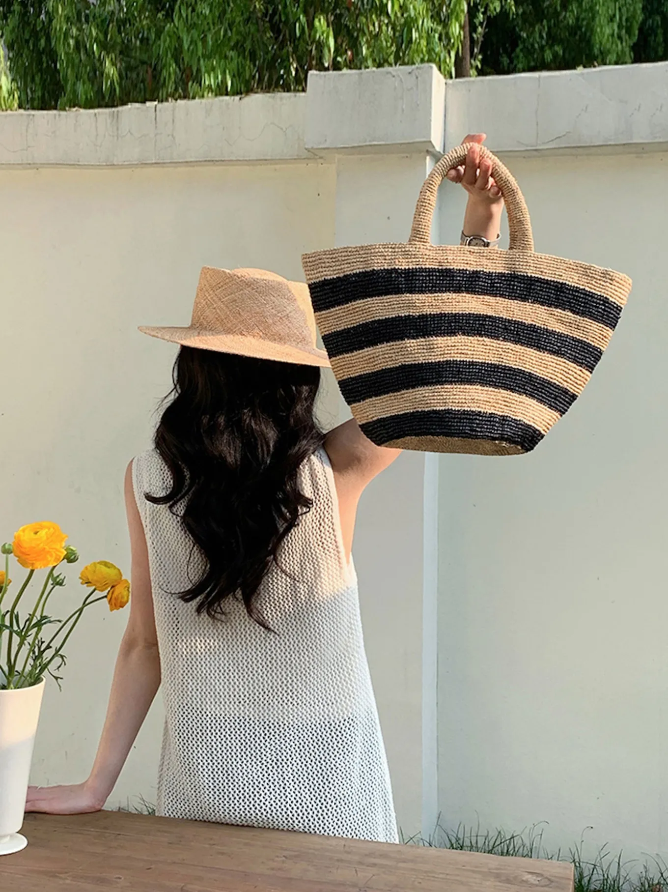 Elena Handbags Summer Fashion Raffia Basket Bag