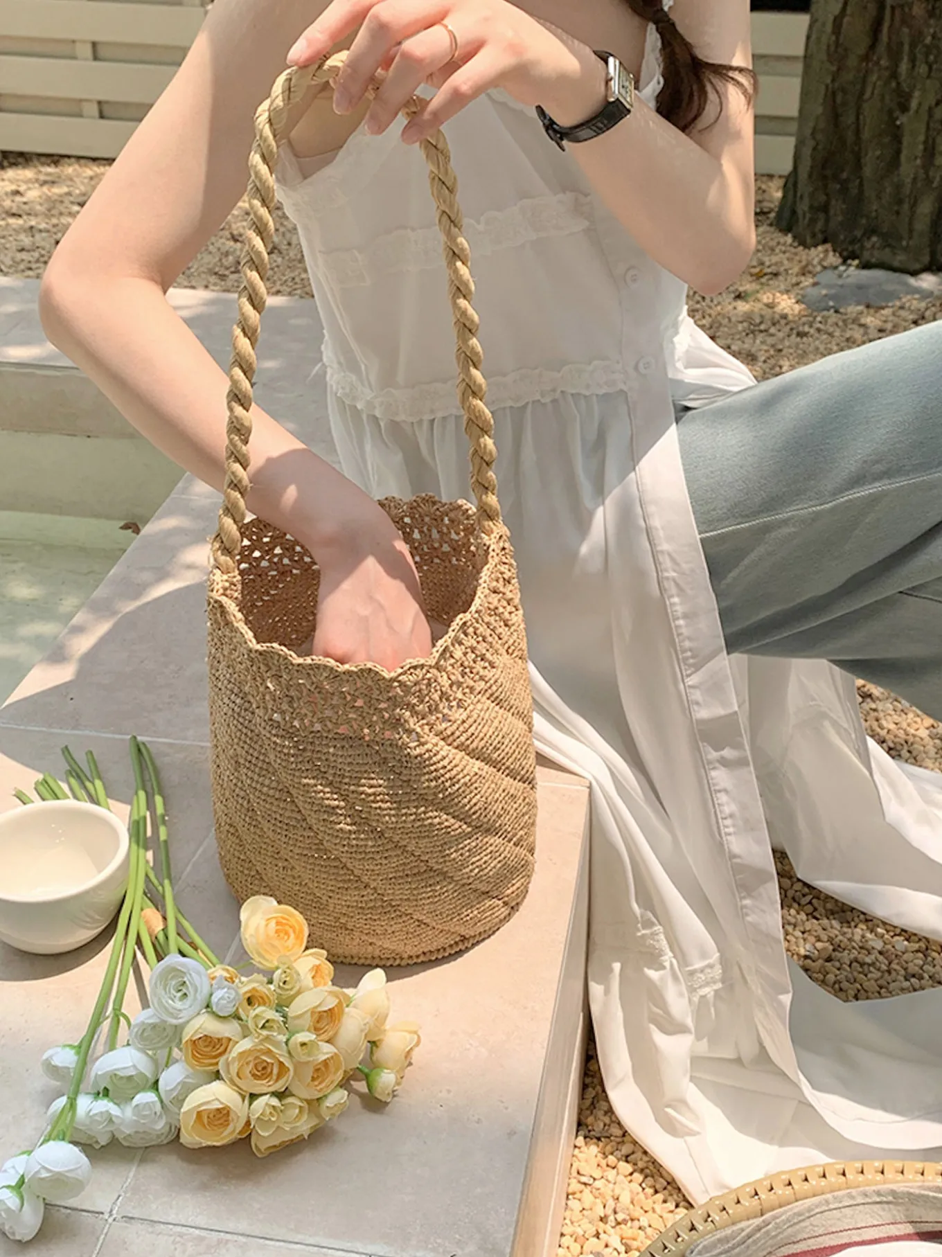Elena Handbags Summer Fashion Raffia Basket Bag