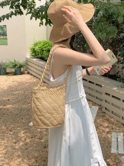 Elena Handbags Summer Fashion Raffia Basket Bag