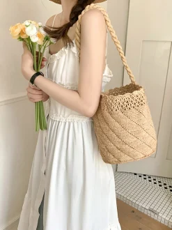 Elena Handbags Summer Fashion Raffia Basket Bag