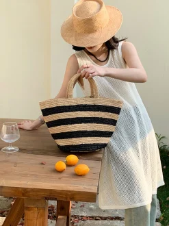 Elena Handbags Summer Fashion Raffia Basket Bag