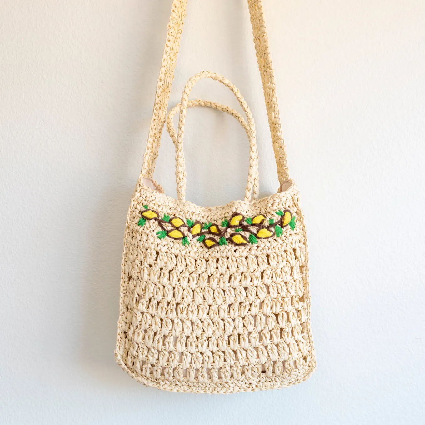 Elena Handbags Summer Floral Straw Shoulder Bag with Long Strap