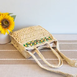 Elena Handbags Summer Floral Straw Shoulder Bag with Long Strap