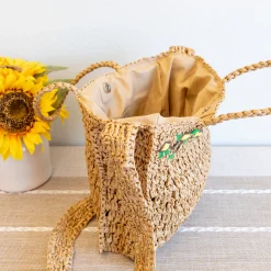 Elena Handbags Summer Floral Straw Shoulder Bag with Long Strap