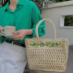 Elena Handbags Summer Floral Straw Shoulder Bag with Long Strap