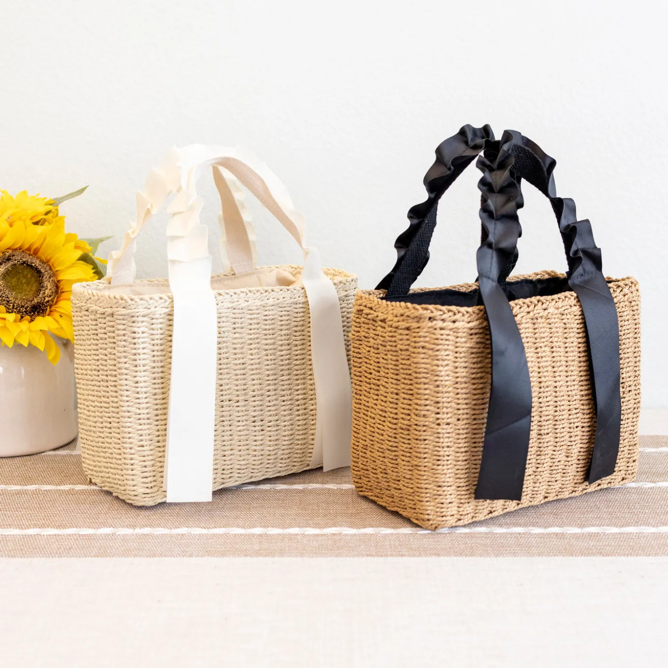 Elena Handbags Summer Straw Beach Basket Handbag