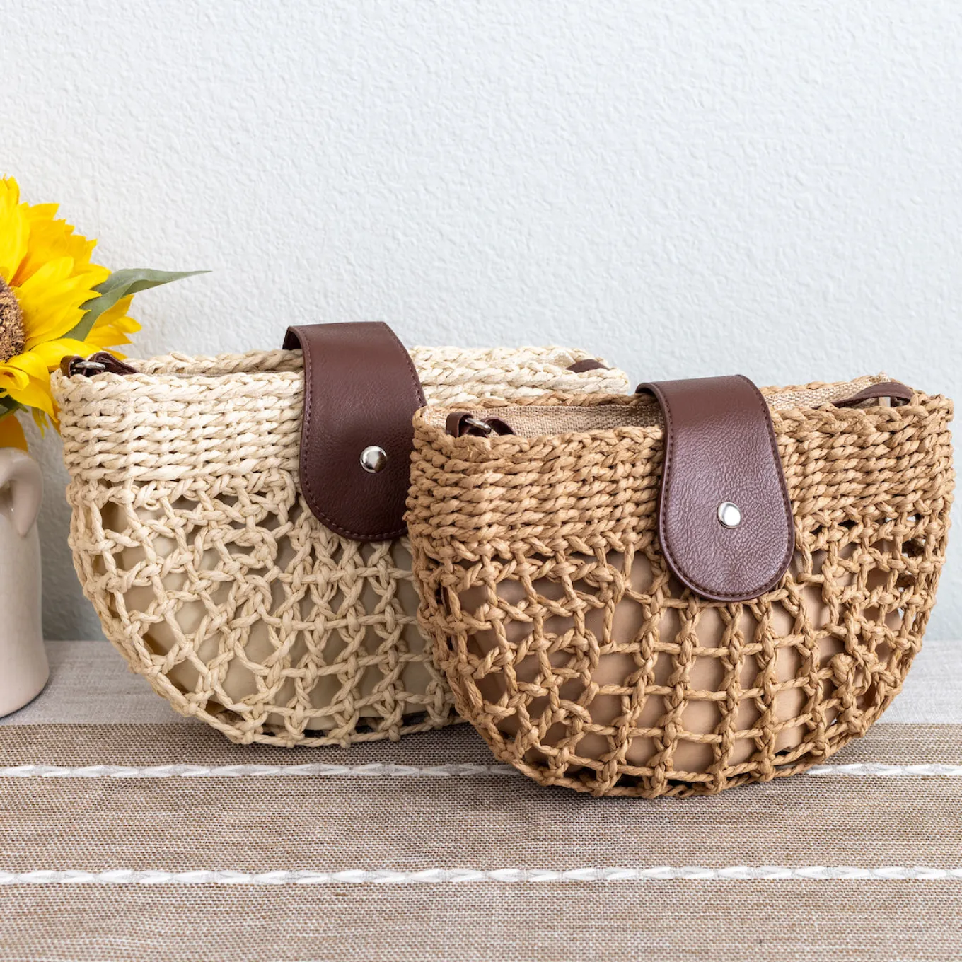 Elena Handbags Summer Straw Half Moon Shoulder Bag