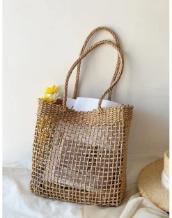 Elena Handbags Summer Straw Beach Basket Tote