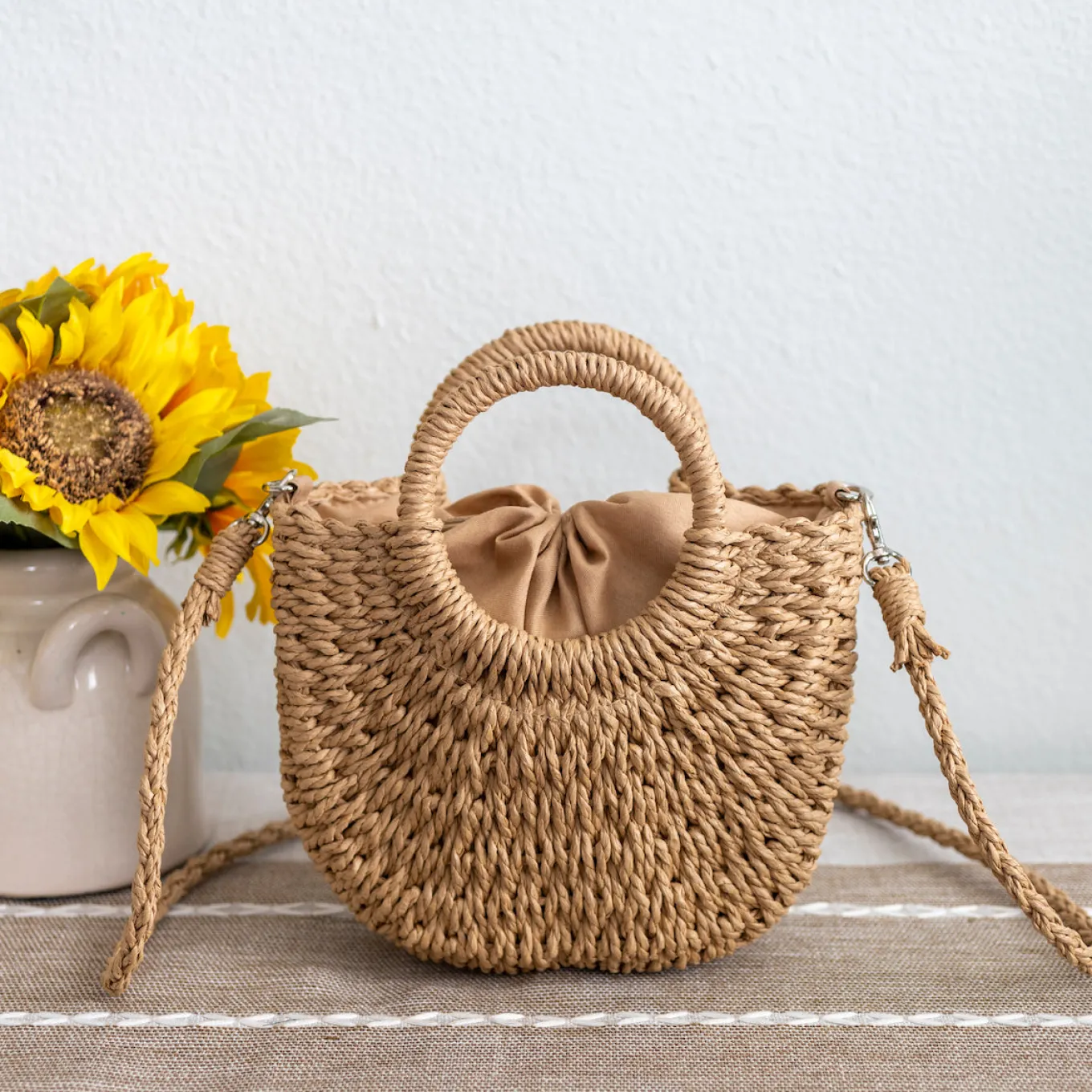 Elena Handbags Summer Straw Basket Bag