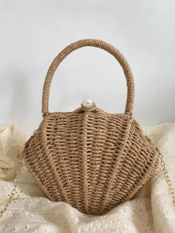 Elena Handbags Summer Straw Shell Shape Shoulder Purse