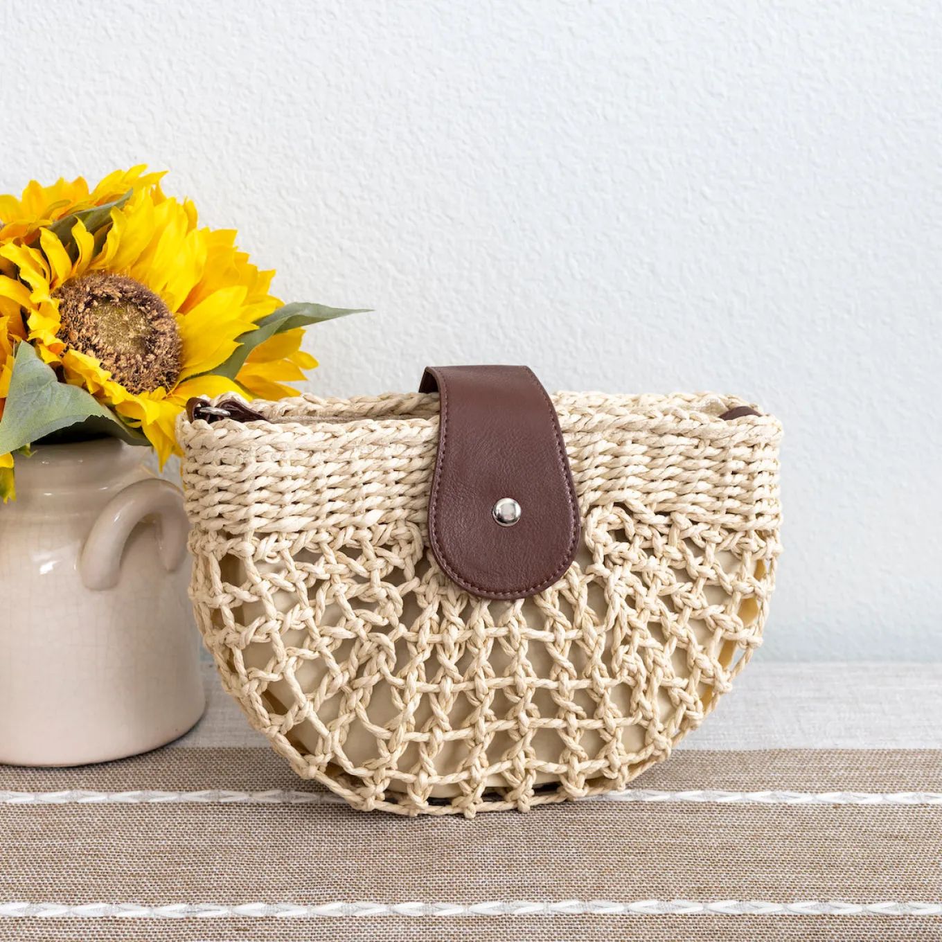Elena Handbags Summer Straw Half Moon Shoulder Bag