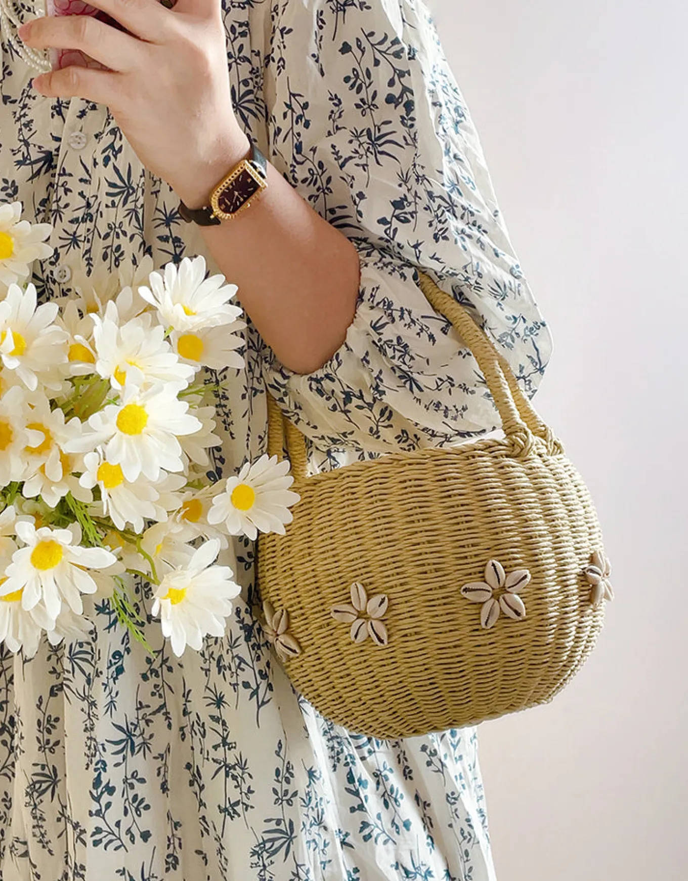 Elena Handbags Summer Straw Basket Bag