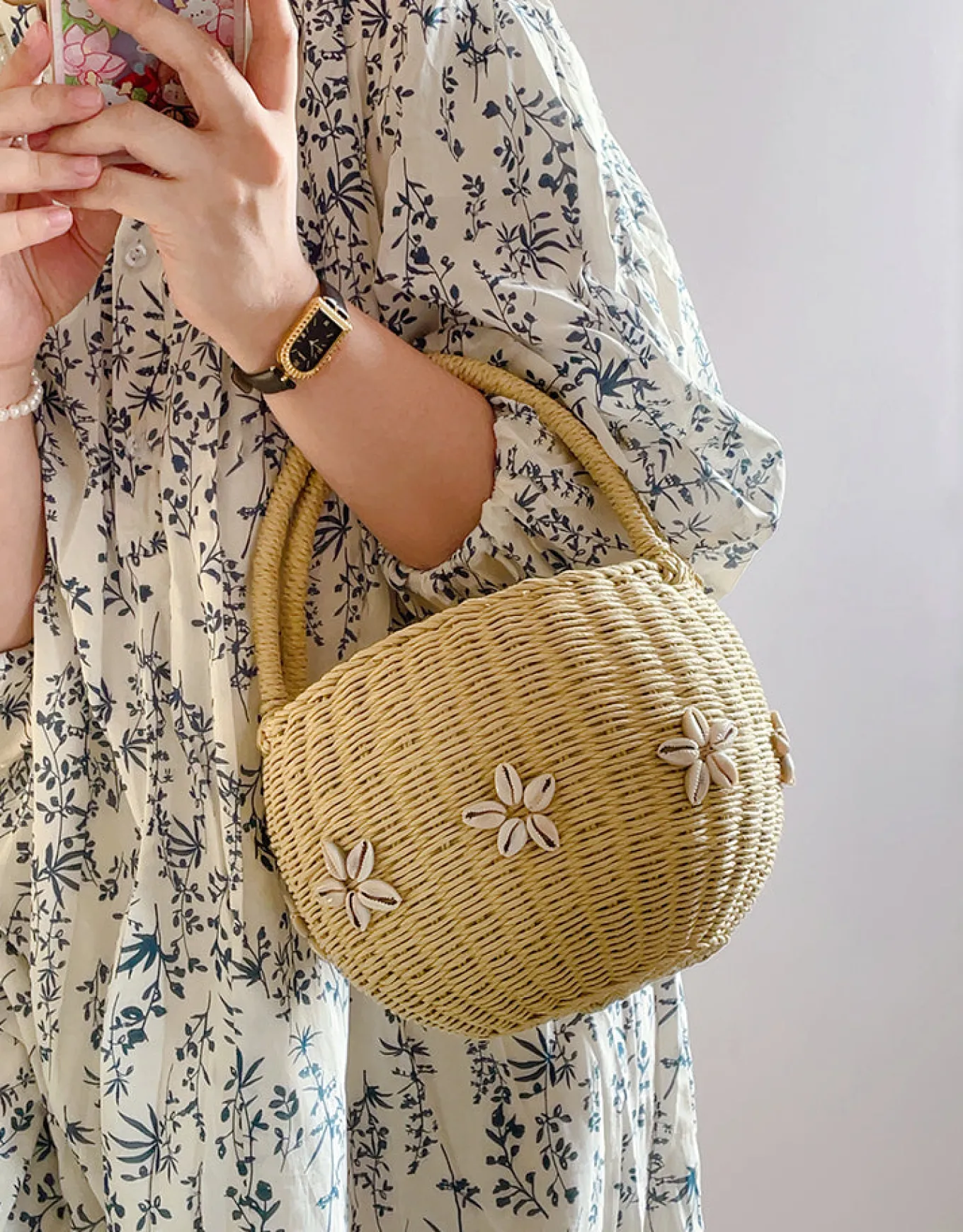Elena Handbags Summer Straw Basket Bag