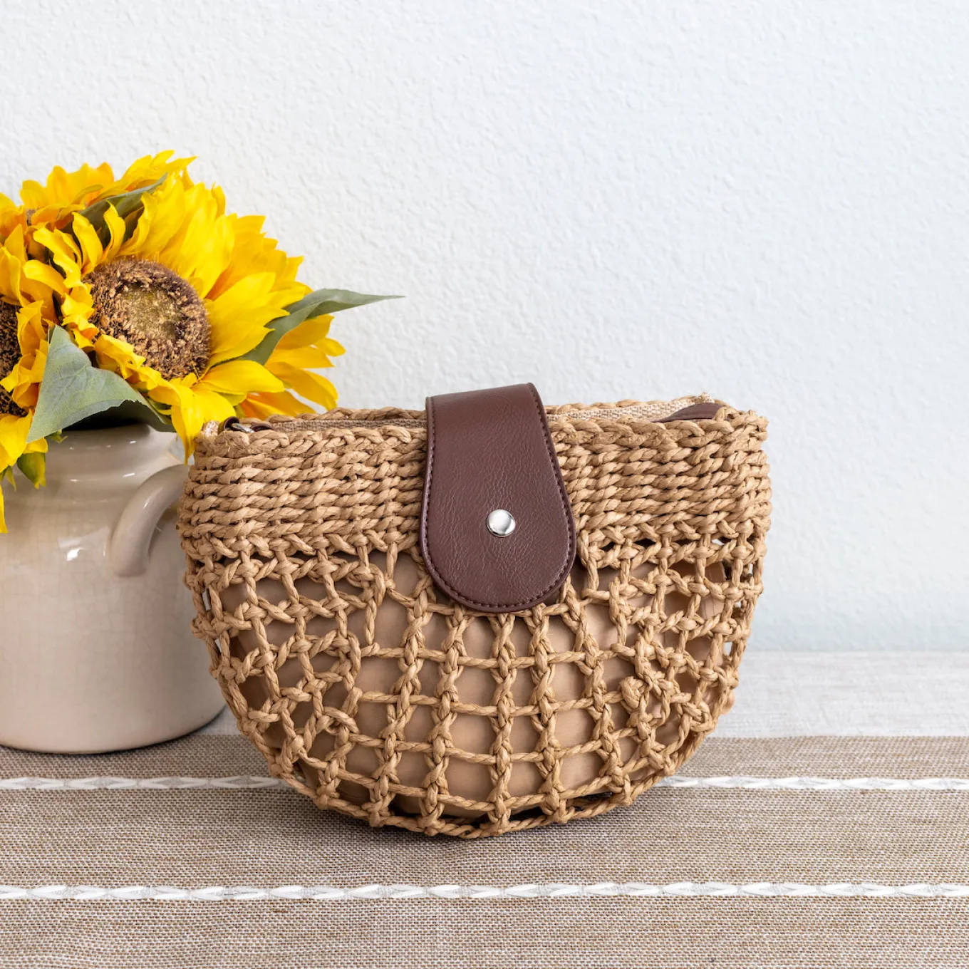 Elena Handbags Summer Straw Half Moon Shoulder Bag