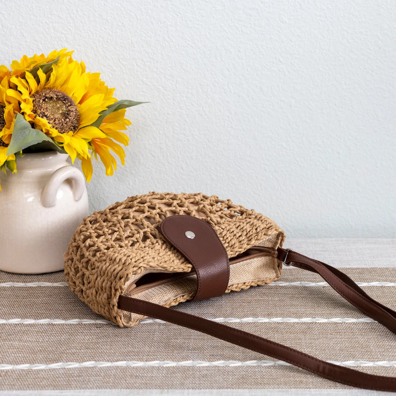 Elena Handbags Summer Straw Half Moon Shoulder Bag