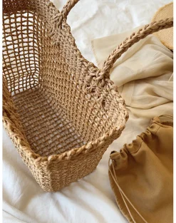 Elena Handbags Summer Straw Beach Basket Tote