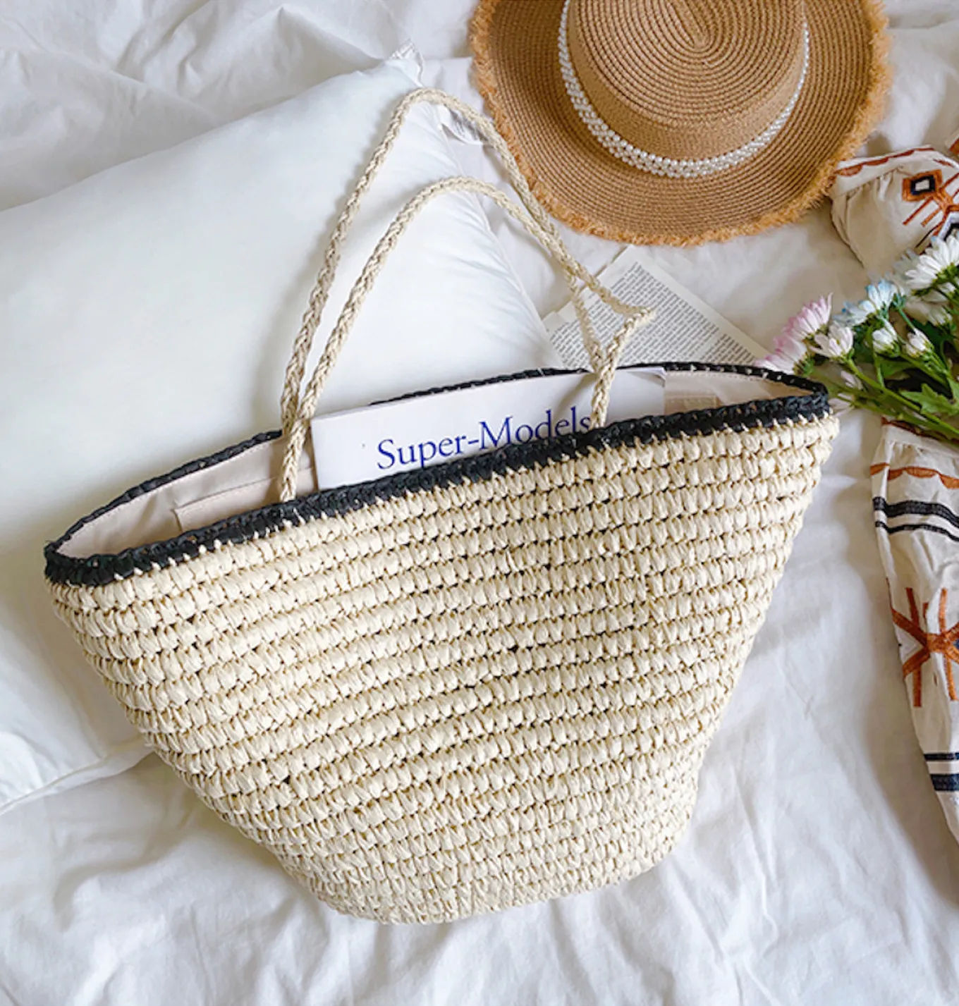 Elena Handbags Summer Straw Basket Summer Tote