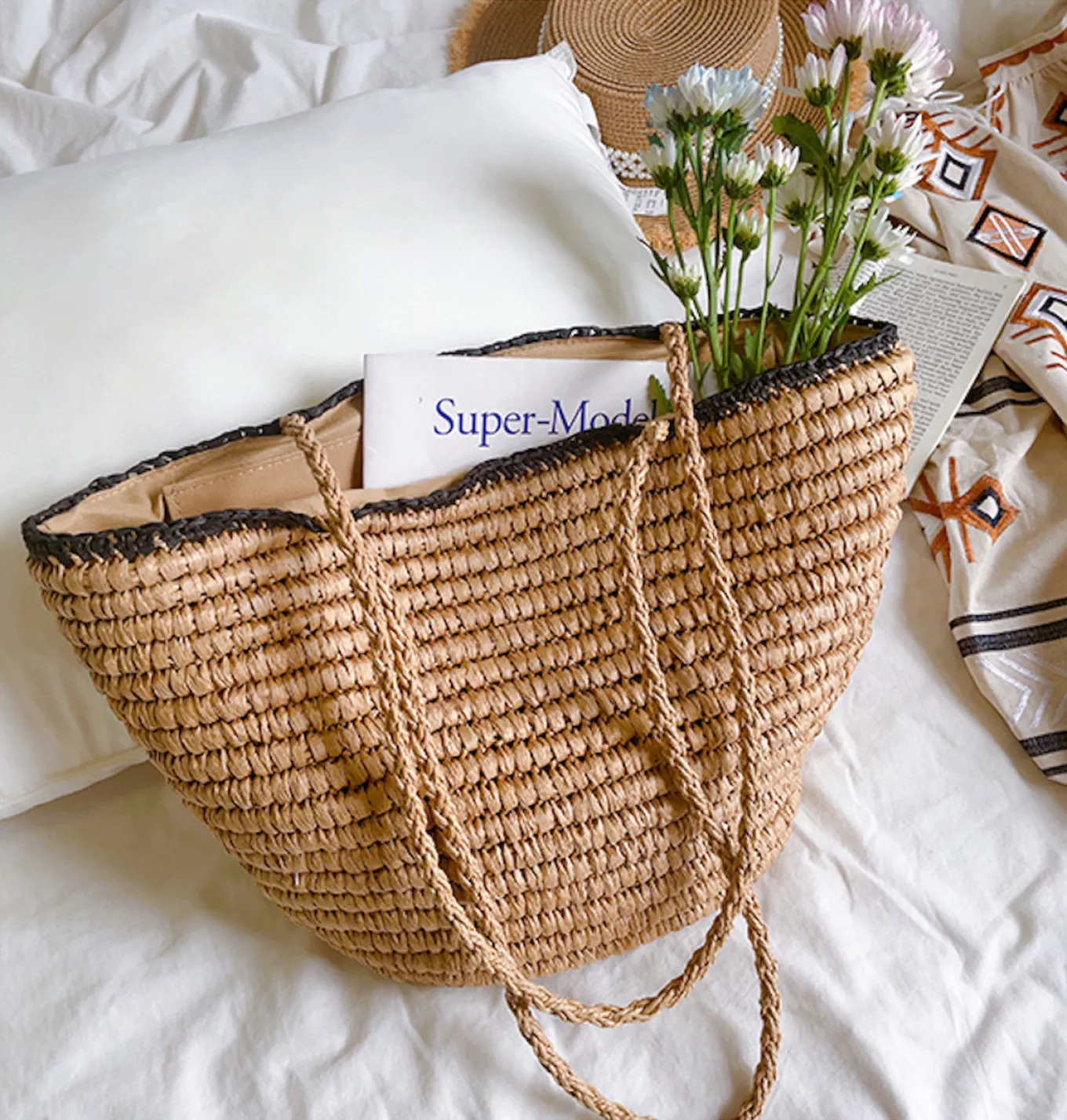 Elena Handbags Summer Straw Basket Summer Tote