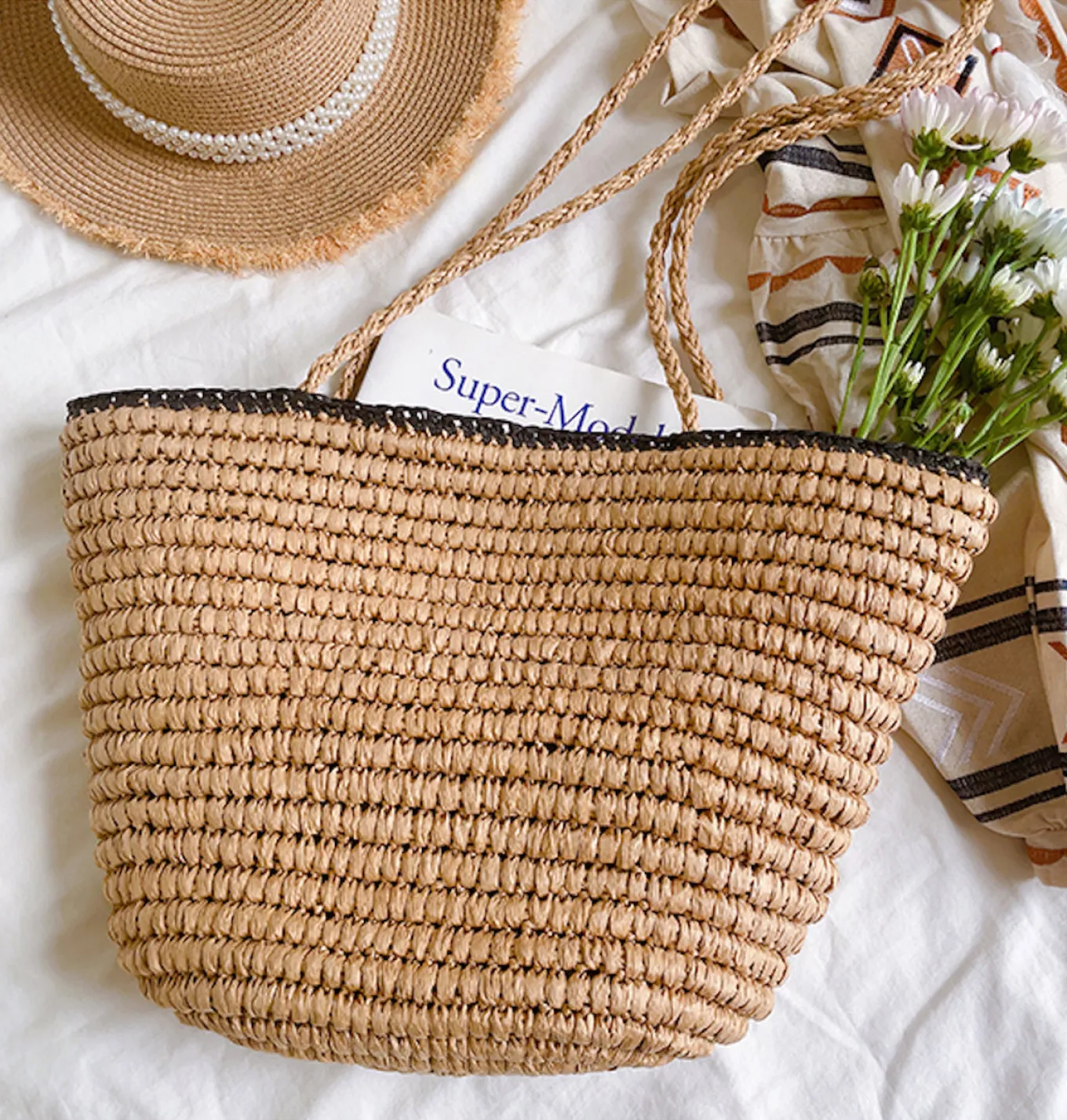 Elena Handbags Summer Straw Basket Summer Tote