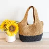 Elena Handbags Summer Two Tone Simple Straw Shoulder Bag