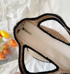 Elena Handbags Twine Woven Smiley Face Bag