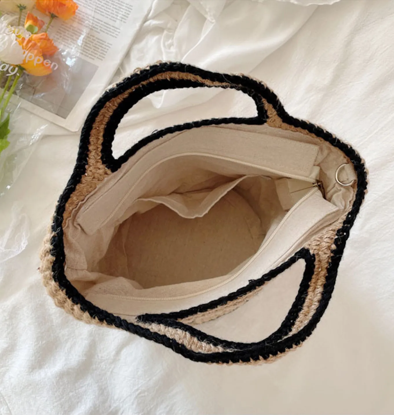 Elena Handbags Twine Woven Smiley Face Bag