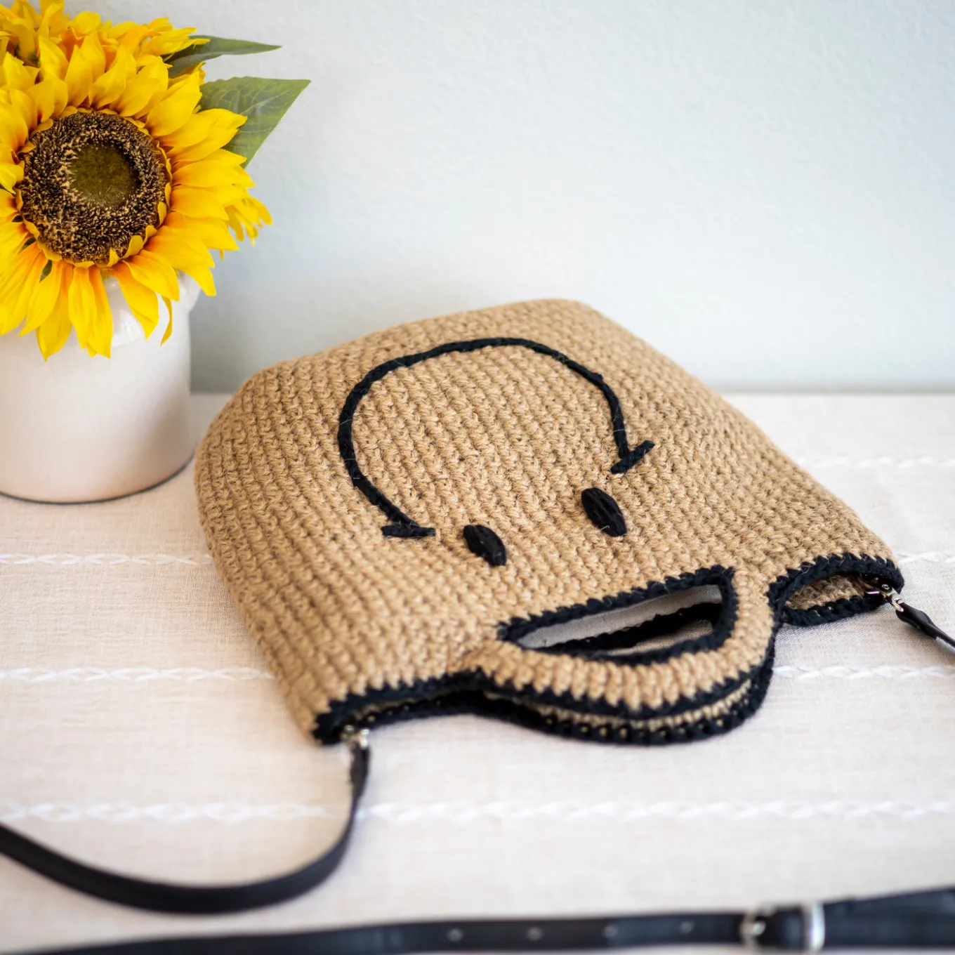 Elena Handbags Twine Woven Smiley Face Bag