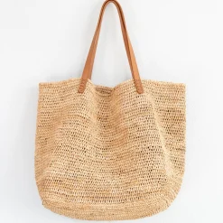 Elena Handbags Women's Large Soft Raffia Woven Summer Straw Tote with Genuine Leather Straps