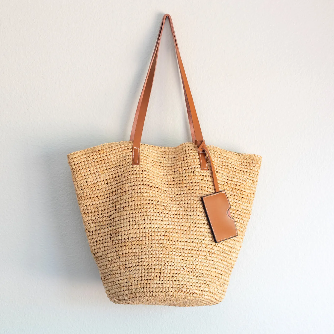 Elena Handbags Women's Large Soft Raffia Woven Summer Straw Tote with Genuine Leather Straps