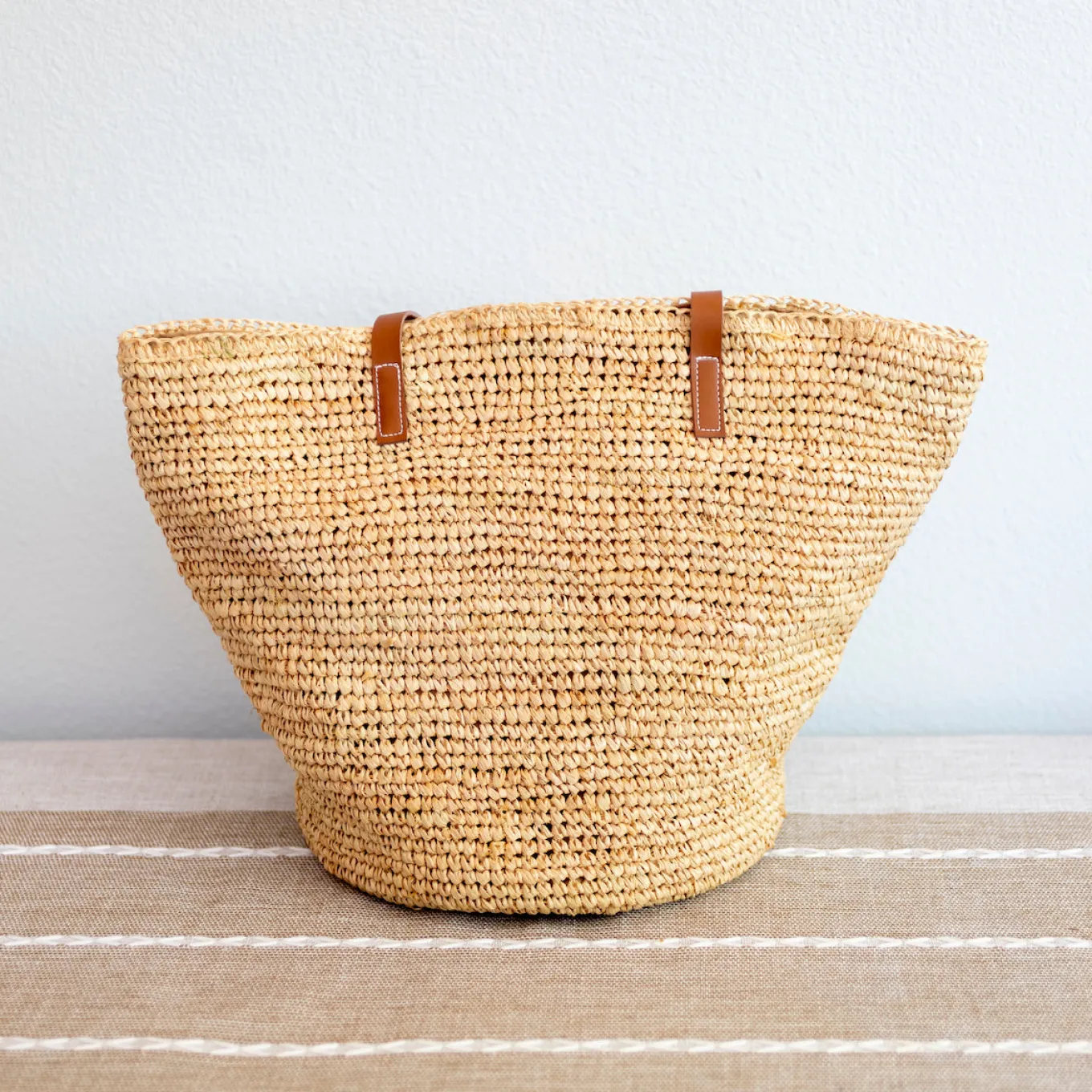 Elena Handbags Women's Large Soft Raffia Woven Summer Straw Tote with Genuine Leather Straps