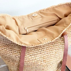 Elena Handbags Women's Large Soft Raffia Woven Summer Straw Tote with Genuine Leather Straps