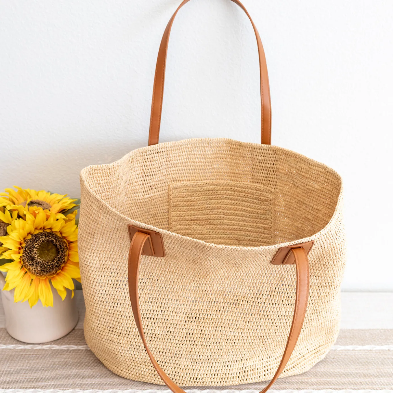 Elena Handbags Women's Large Soft Raffia Woven Summer Straw Tote