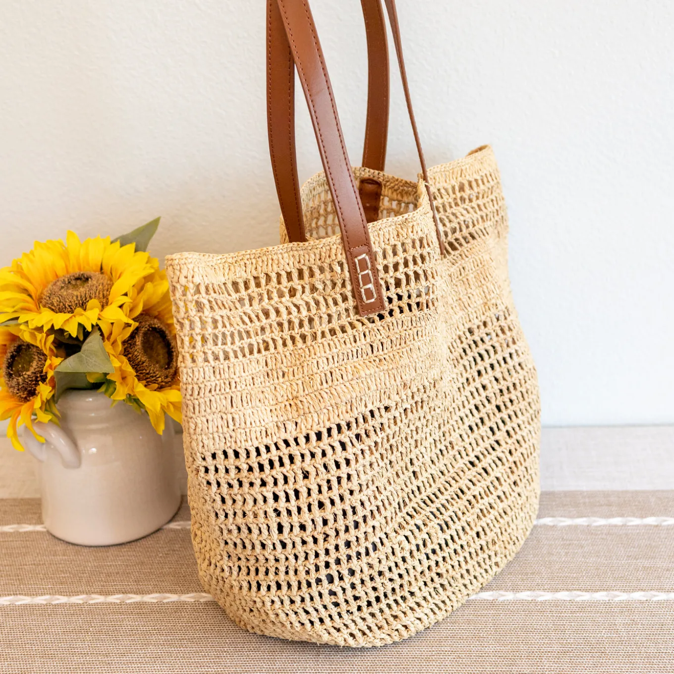 Elena Handbags Women's Large Soft Raffia Woven Summer Straw Tote