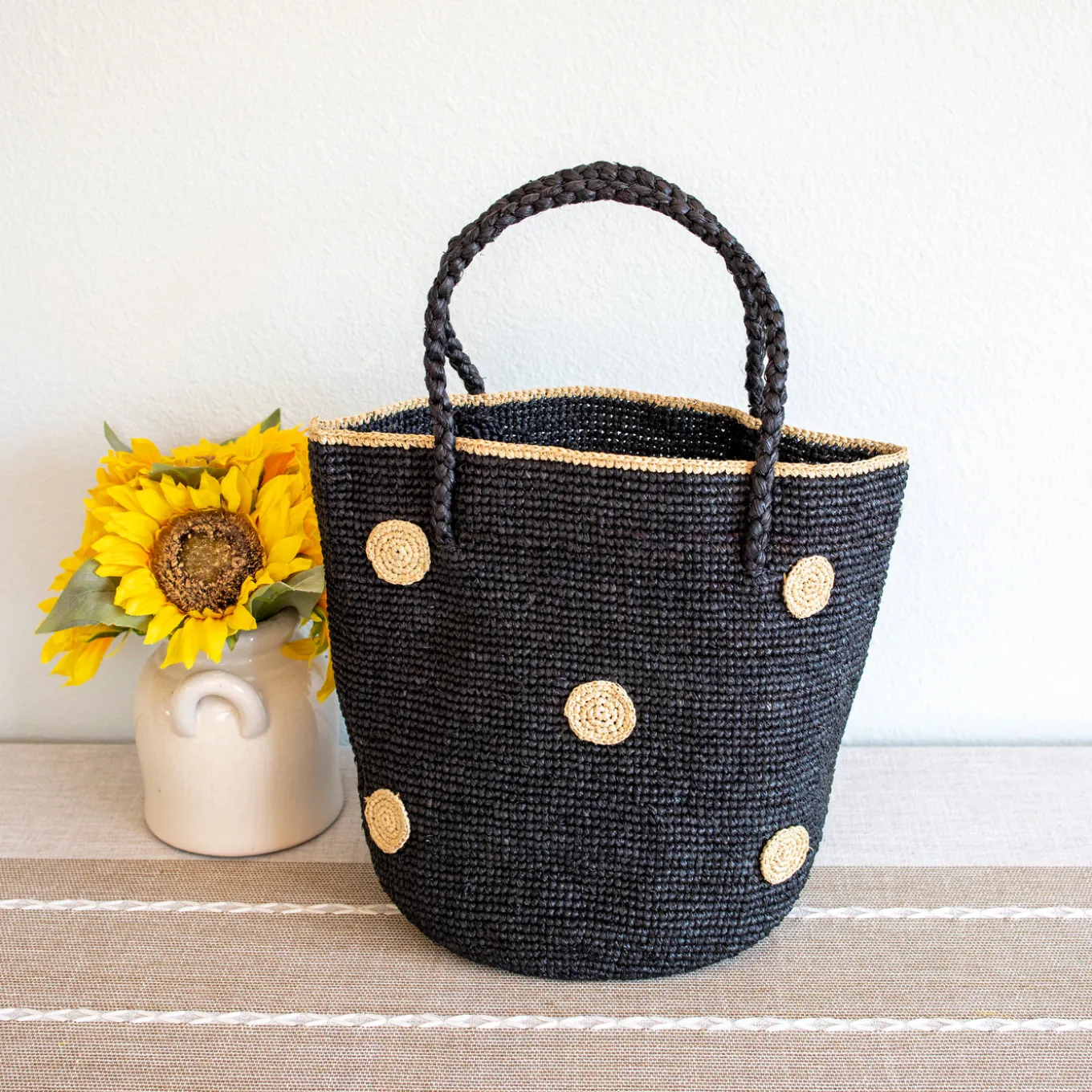Elena Handbags Women's Polka Dot Design Raffia Woven Summer Straw Tote
