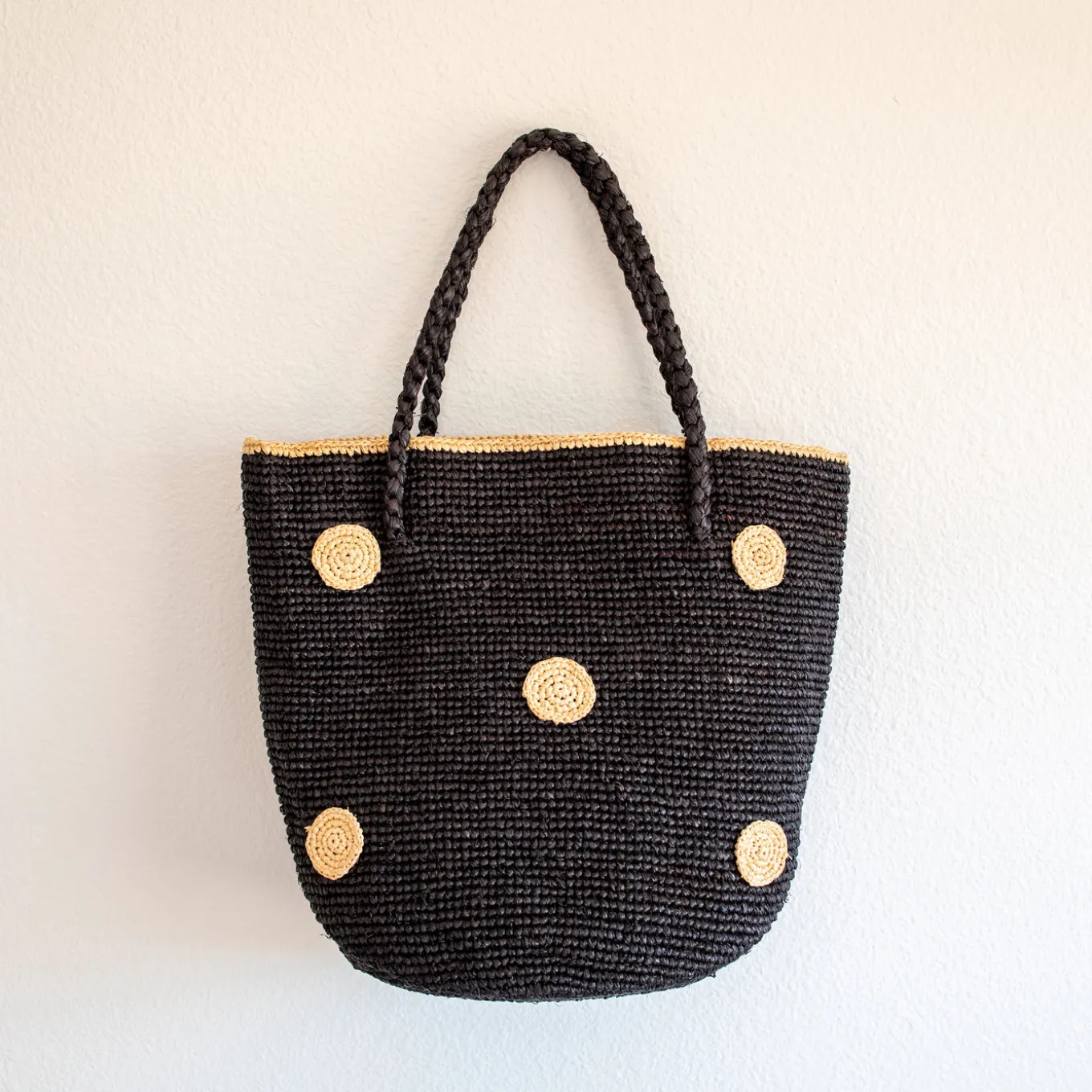 Elena Handbags Women's Polka Dot Design Raffia Woven Summer Straw Tote