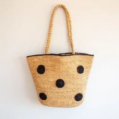 Elena Handbags Women's Polka Dot Design Raffia Woven Summer Straw Tote