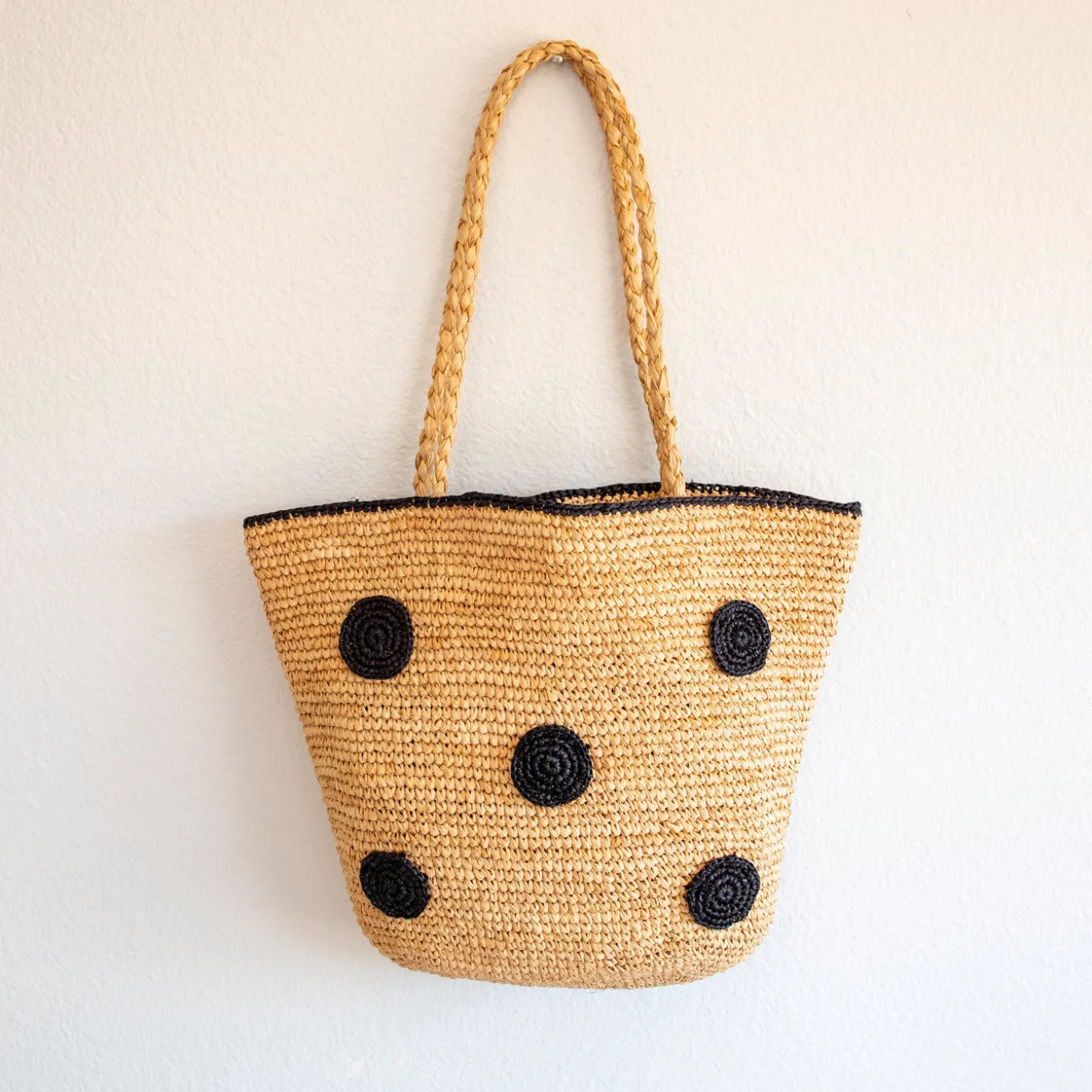 Elena Handbags Women's Polka Dot Design Raffia Woven Summer Straw Tote