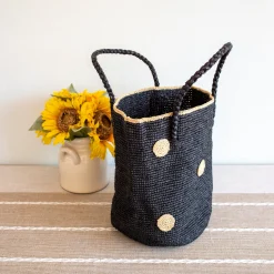Elena Handbags Women's Polka Dot Design Raffia Woven Summer Straw Tote