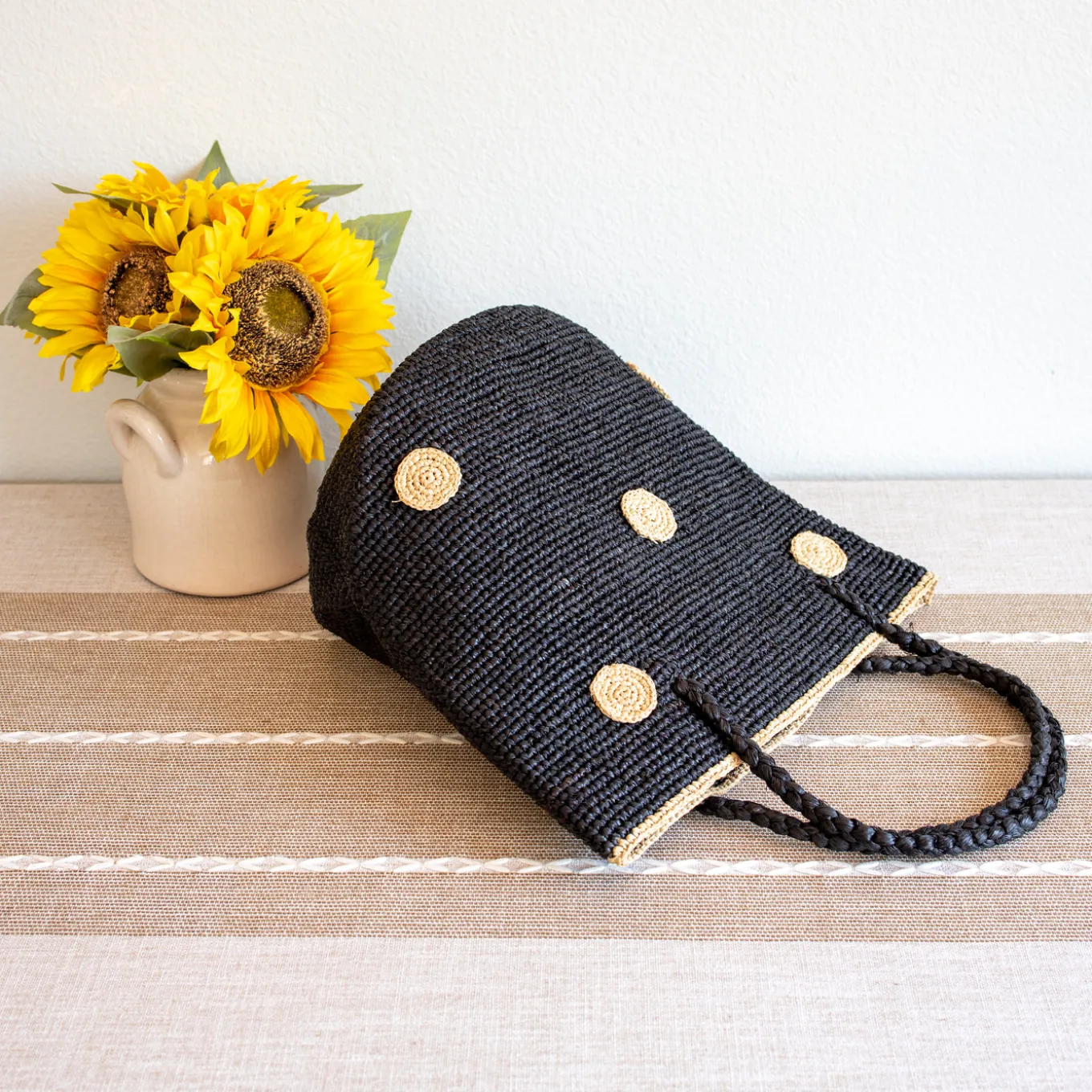Elena Handbags Women's Polka Dot Design Raffia Woven Summer Straw Tote