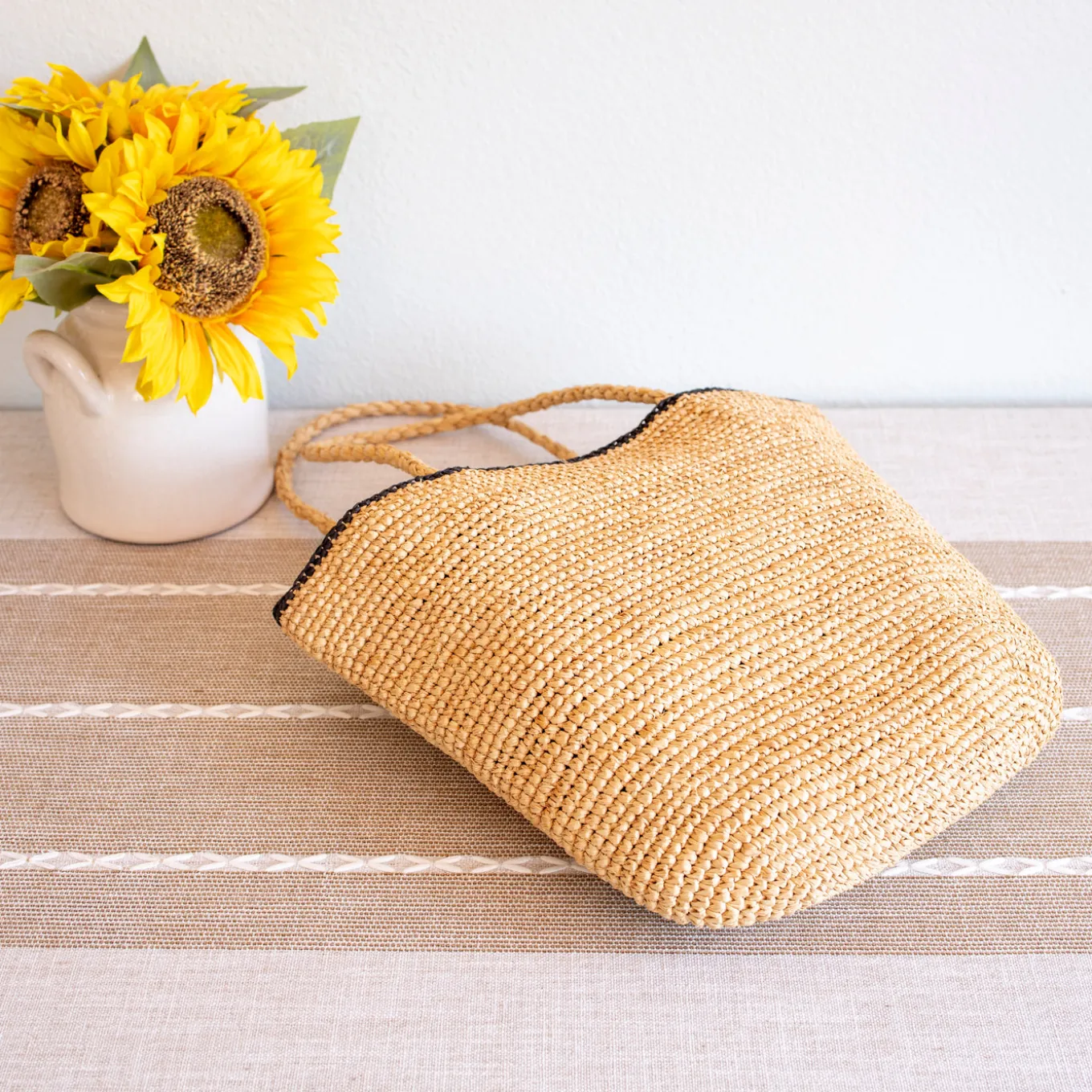 Elena Handbags Women's Polka Dot Design Raffia Woven Summer Straw Tote