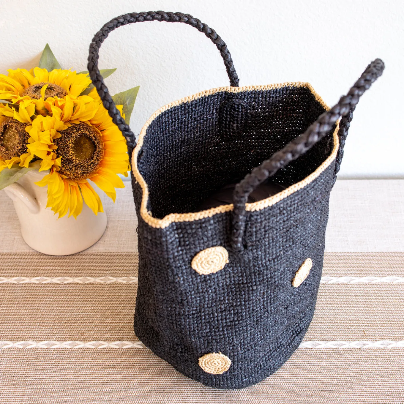 Elena Handbags Women's Polka Dot Design Raffia Woven Summer Straw Tote