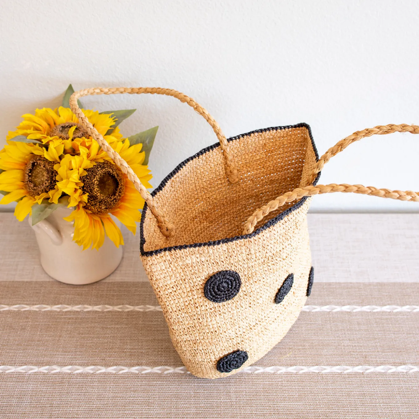 Elena Handbags Women's Polka Dot Design Raffia Woven Summer Straw Tote