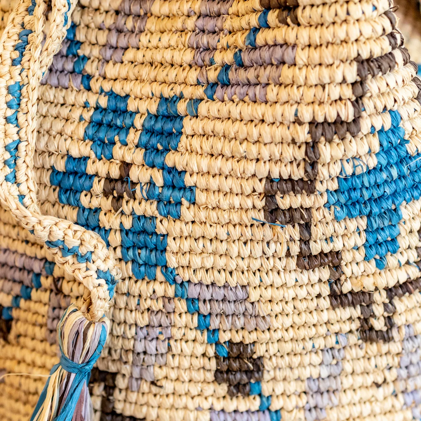 Elena Handbags Women's Raffia Straw Wayuu Crossbody Bucket Bag