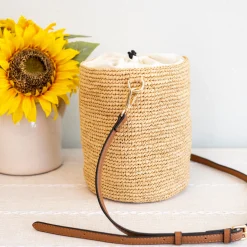 Elena Handbags Women's Raffia Straw Crossbody Bucket Bag