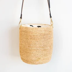 Elena Handbags Women's Raffia Straw Crossbody Bucket Bag