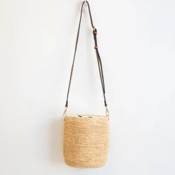 Elena Handbags Women's Raffia Straw Crossbody Bucket Bag