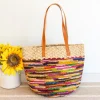 Elena Handbags Women's Soft Raffia Woven Summer Straw Tote with Genuine Leather Straps