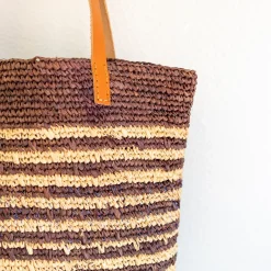 Elena Handbags Women's Soft Raffia Woven Summer Straw Tote with Genuine Leather Straps