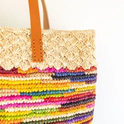 Elena Handbags Women's Soft Raffia Woven Summer Straw Tote with Genuine Leather Straps